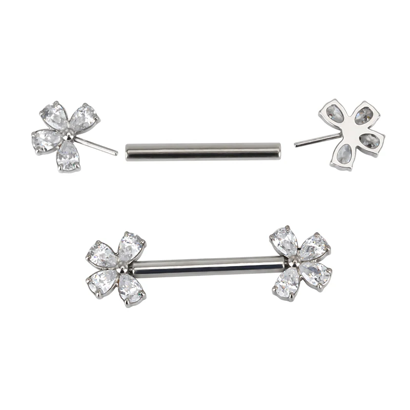 14G ASTM F136 Titanium Nipple Barbell Ring Piercing Jewelry Threadless Sexy Hot Cute Flower
