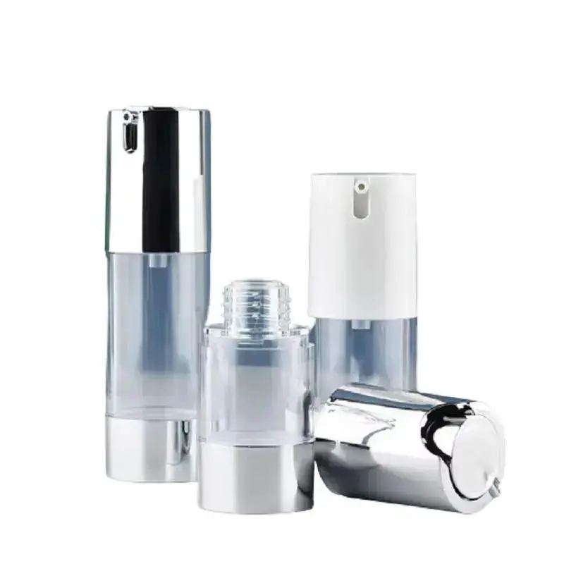 

30Pcs Lotion Bottle White Shiny Silver Pump 15G 30G 50G Cosmetic Container Packaging Clear Plastic Airless Bottles