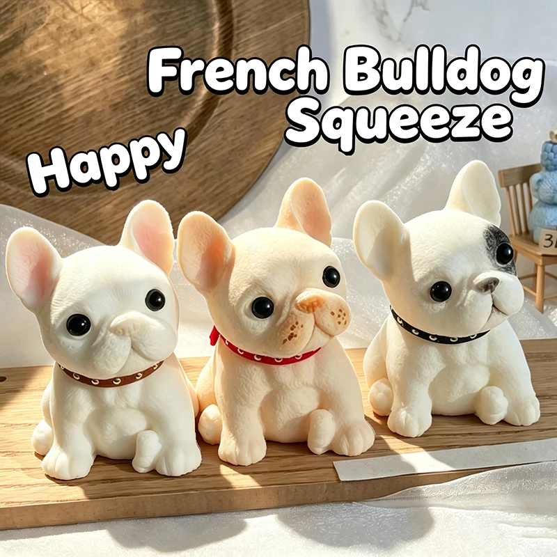 Realistic French Bulldog Squishy Squeeze Toy Flocked Elastic Soft TPR Cute Puppy Decompression ADHD Autism Desktop Ornament Toy