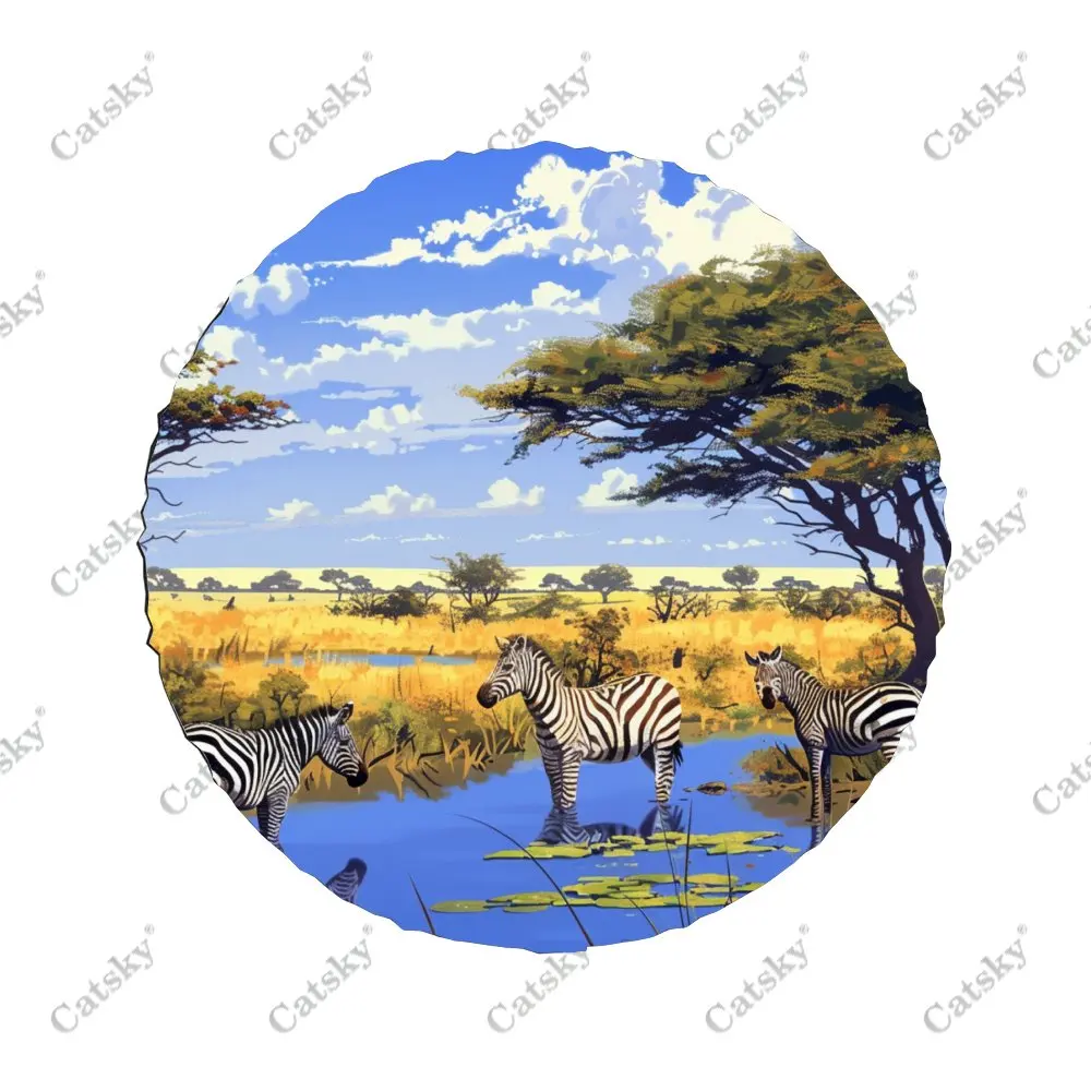 Zebras Foraging in The River Car Spare Tire Cover Auto Accessories Decor Wheel Wrap Protect for Trailer SUV Truck Camper 14-17in