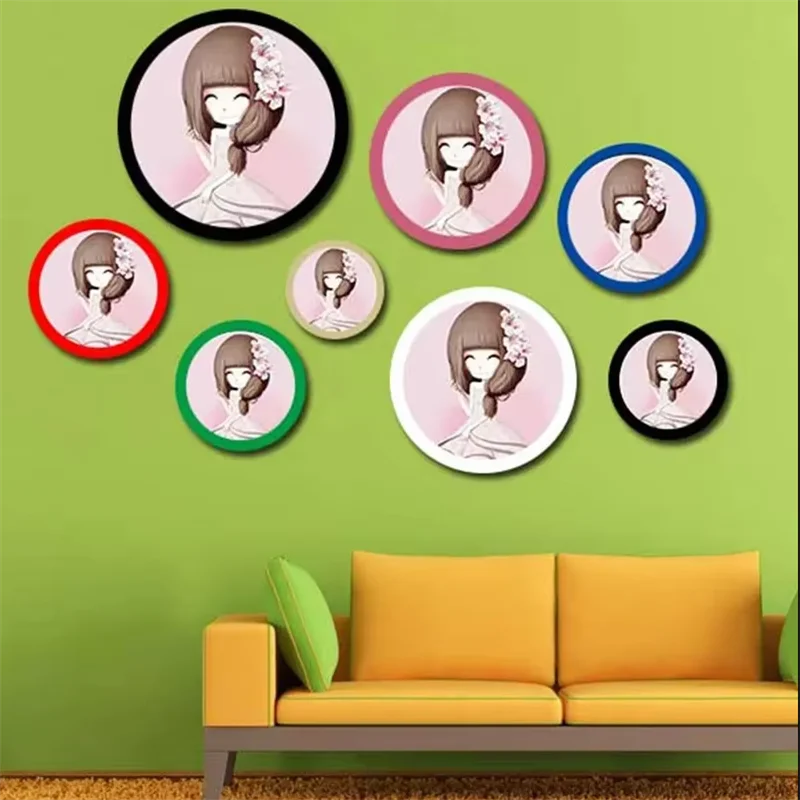 Simple Style Circular Photo Frame Solid Color Solid Wood Wall Mounted Photo Frame 5-10 Inch Frame Childrens Picture Single Frame