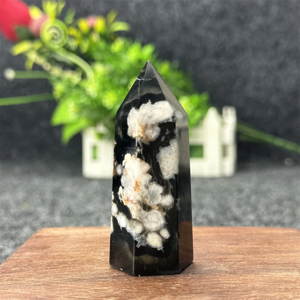 Natural Black Cherry Blossom Agate Crystal Energy Bar To Heal Aura, Ward Off Evil Spirits, Feng Shui, Pray, Witchcraft, Home Dec