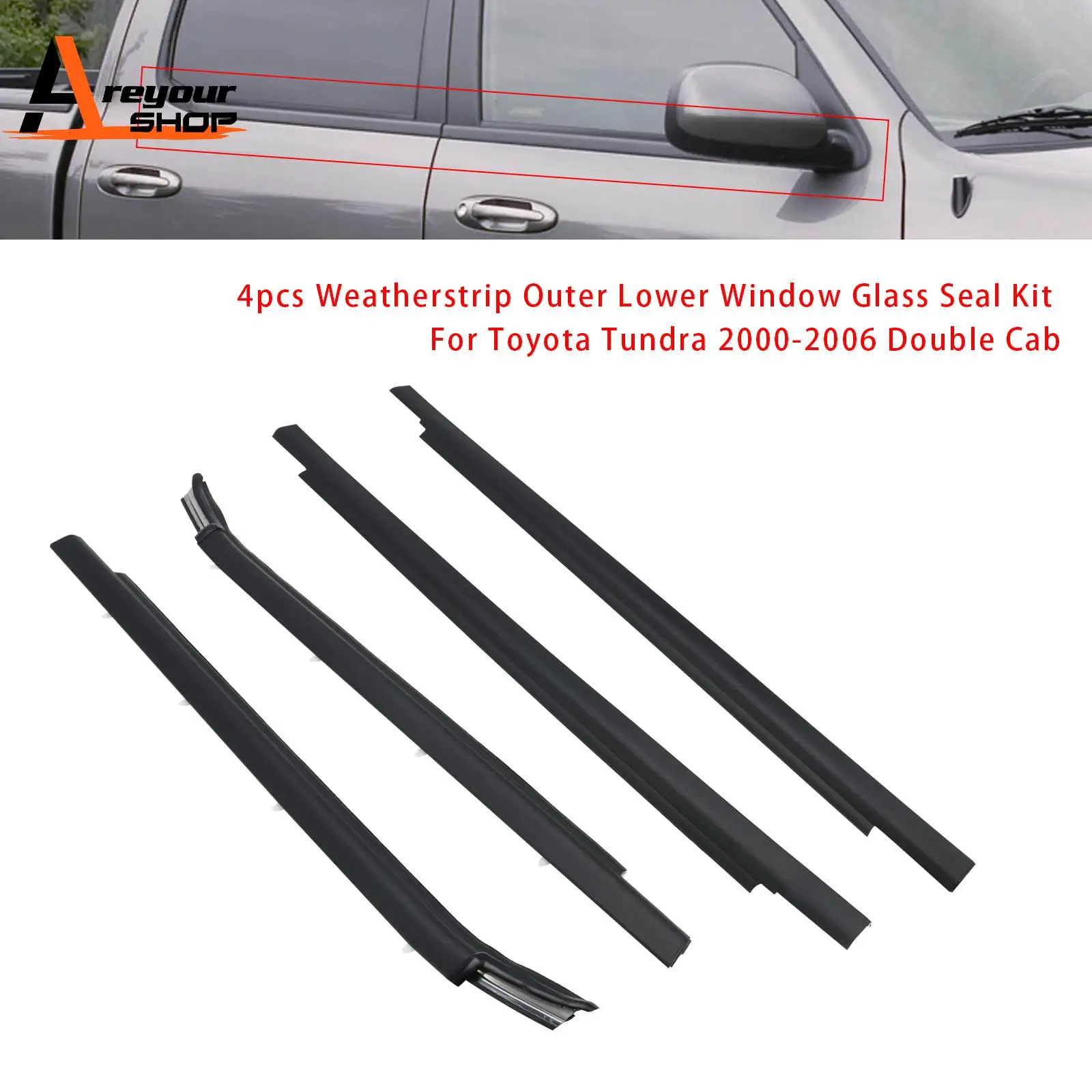 4pcs Weatherstrip Outer Lower Window for Toyota Tundra 2000 2001 2002 2003 2004 2005 2006 Double Cab