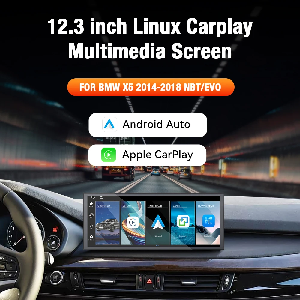 12.3 Inch Linux Touch Screen For BMW X5 F15 2014-2018 Plug&Play Multimedia Player Support Reverse Camera CarPlay Android Auto