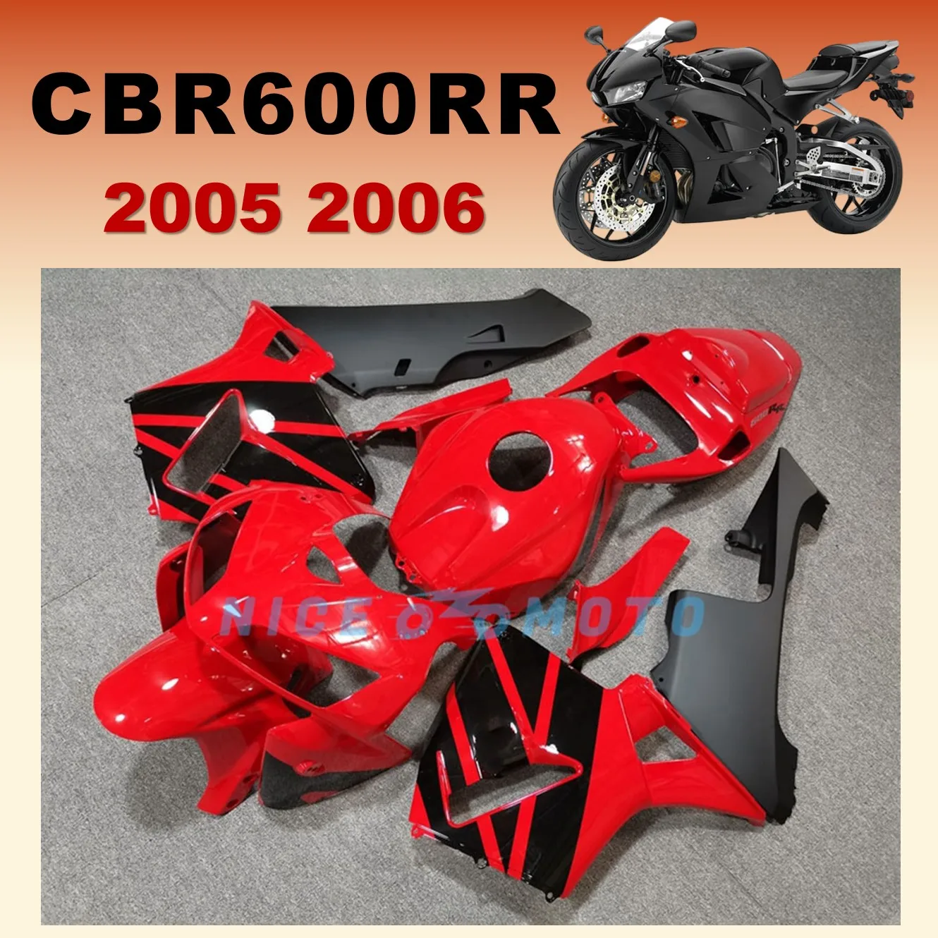 

Free Custom Fairings Set for Honda CBR600RR 05 06 CBR600 RR 2005 2006 Injection Aftermarket Motorcycle Parts Red Black
