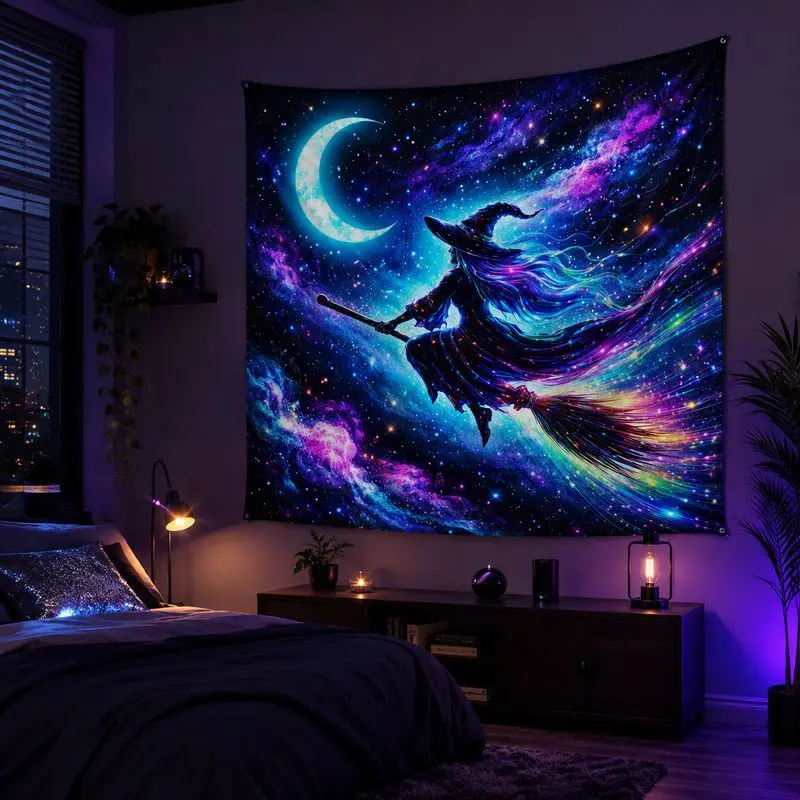 Witch Jellyfish Blacklight Tapestry Neon Galaxy Wall Hanging Psychedelic Party Bedroom Decor