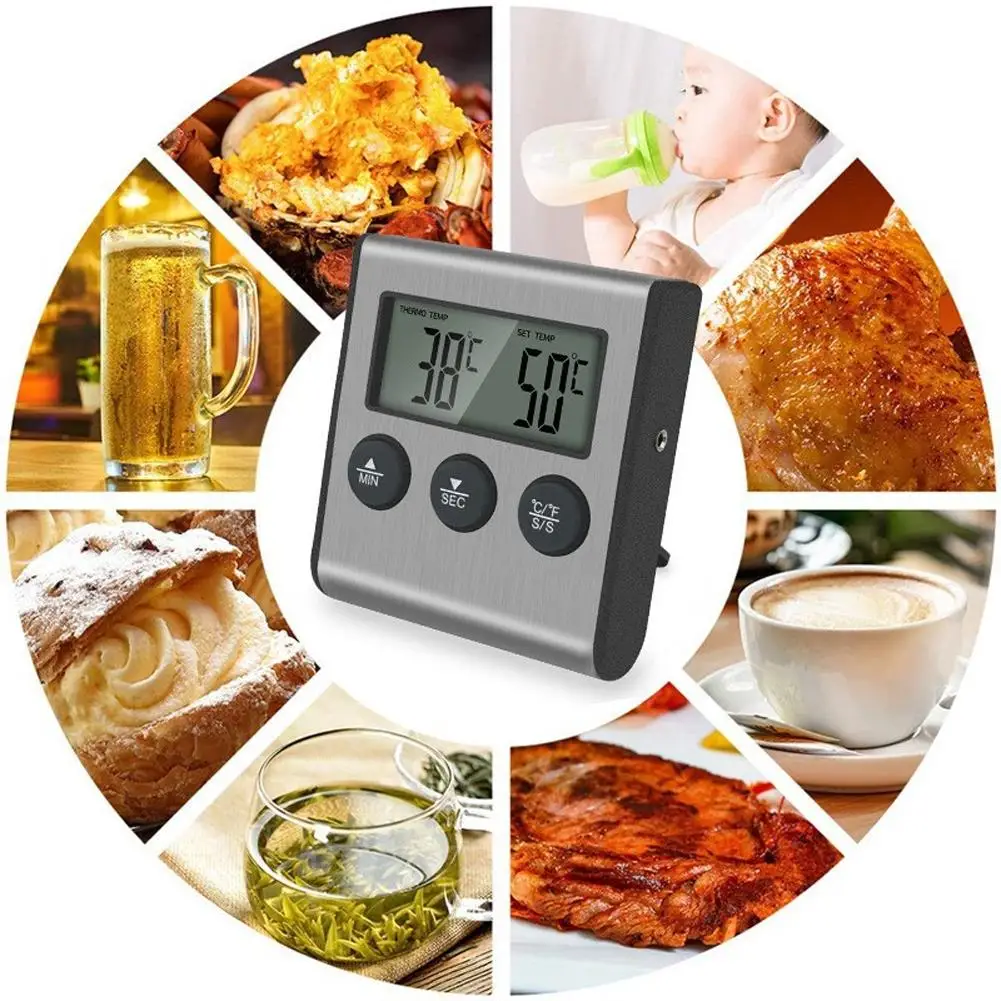 Digital Meat Thermometer With Probe Kitchen Cooking Timer ℃/℉ Switch Oven BBQ Roast Temperature Monitor Alarm Thermometer