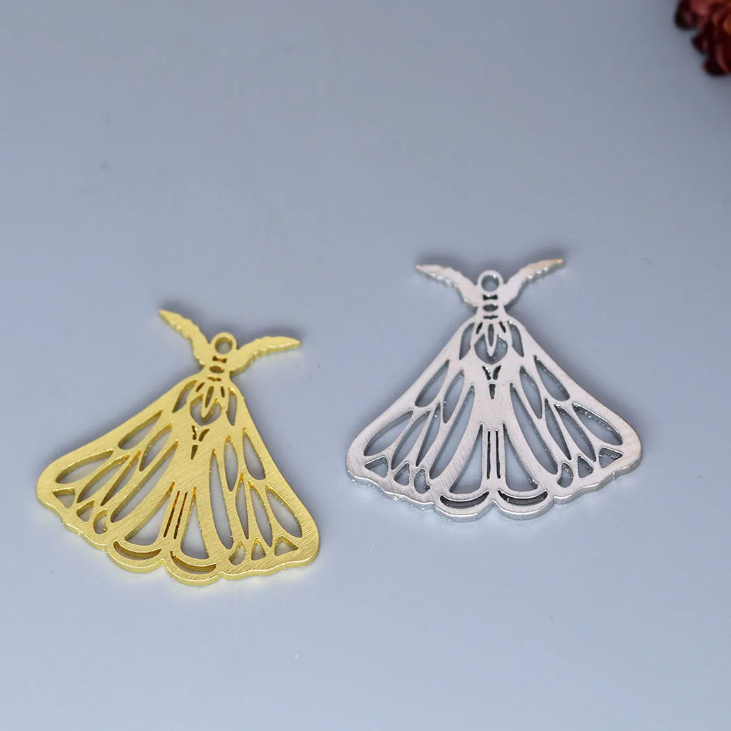 5pcs/lot Death's Insect Luna Moon Moth Charm Pendant For Necklace Bracelets Crafts Making Handmade Stainless Steel Accessories