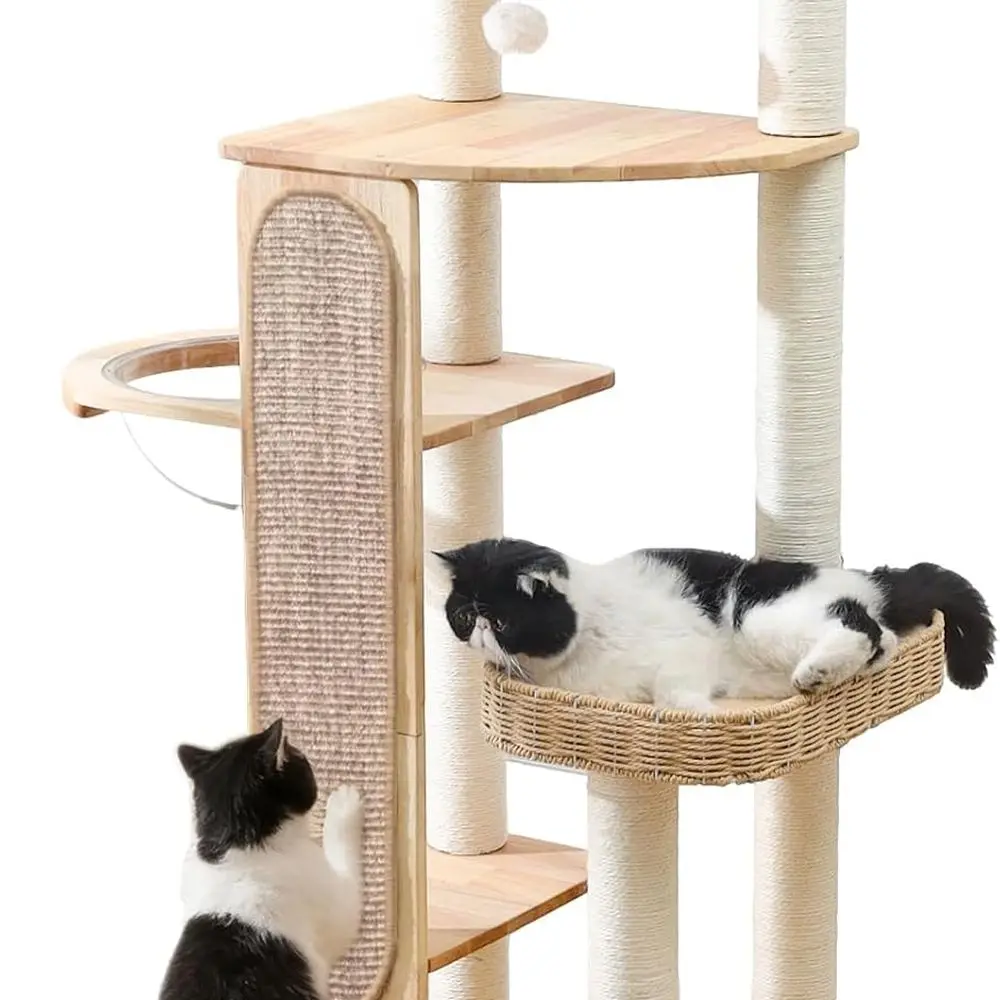 

59 Cat Tower with Scratching Post, Sisal Blanket, Handwoven Basket, and Capsule Nest