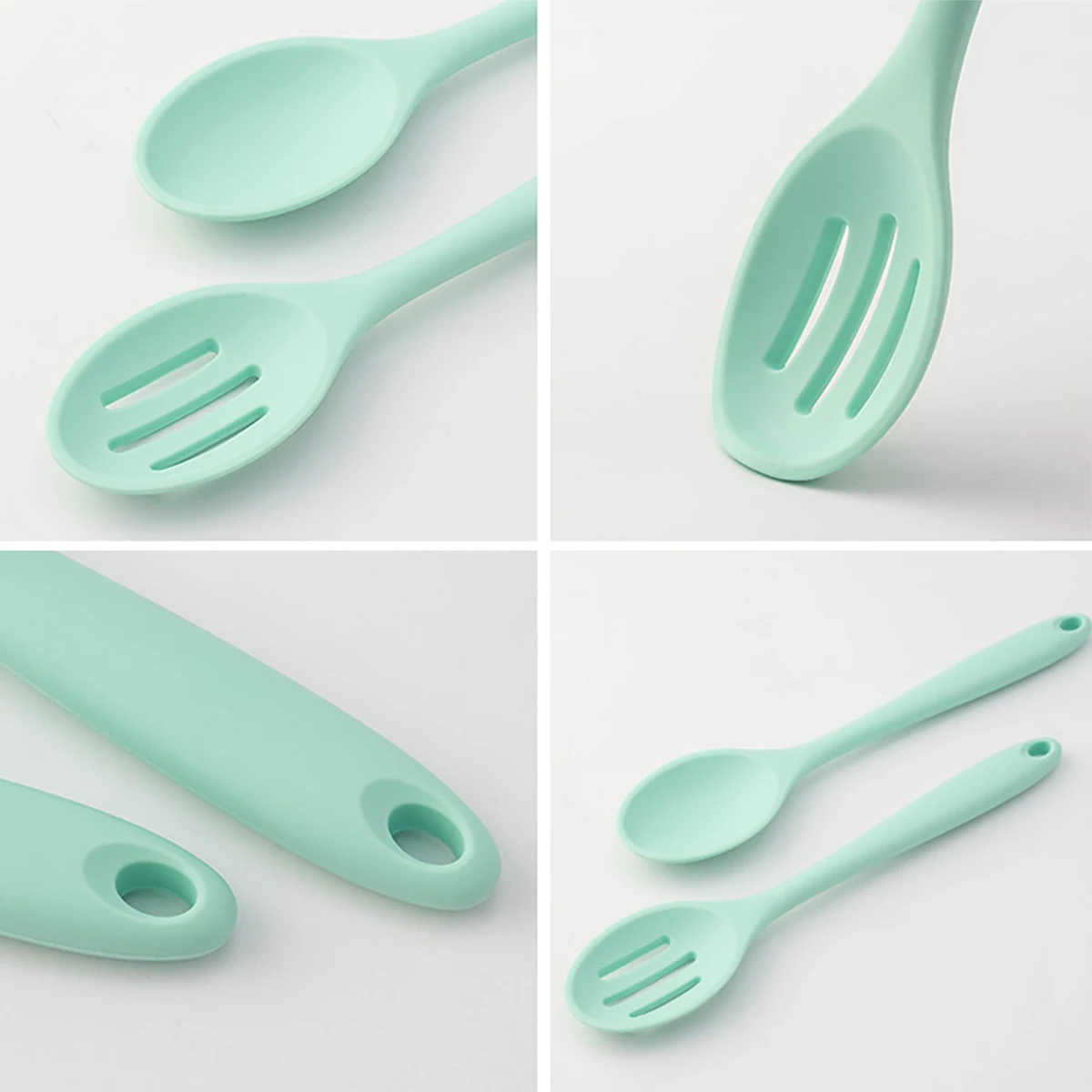 2pcs Silicone Spoon Dinnerware Set Integrated Soup Spoon Salad Spoon Set High Temperature Resistant Kitchen Cooking Utensils