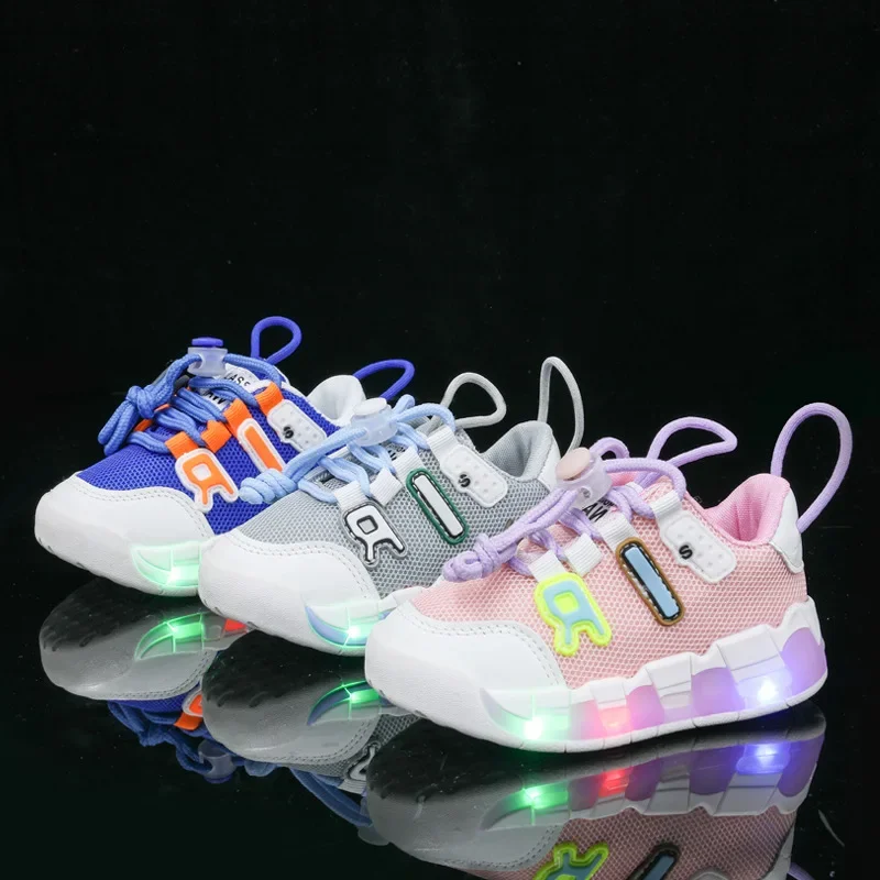 Zapatillas Mesh LED Lights Kid Sneakers Breathable Autumn Boy Bright Lights shoe Girls Casual Shoe Tennis Shoe Childr Shoe Tenis