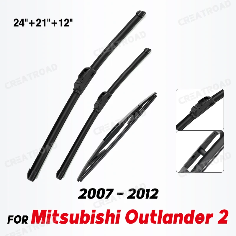  Wiper Front & Rear Wiper Blades Set Kit For Mitsubishi Outlander 2 2007 - 2012 Windshield Windscreen Window 24