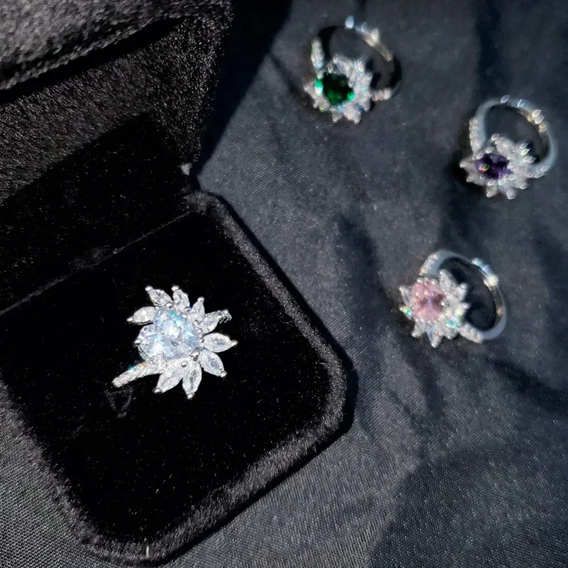 

MDL Moissa!ite Style Vintage Hip Hop Niche Horse Eye Sweet Cool Love Heart Ring 18K Gold Plated Temperament