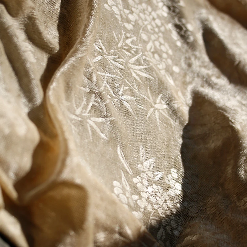 

New Chinese Apricot National Style Plant Texture Embossed Texture Jacquard Fabric Coat Skirt Clothing Designer Fabric