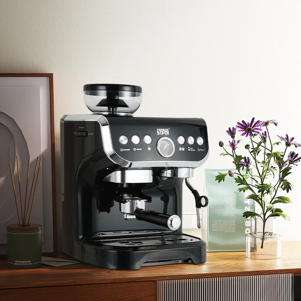 ST-9707 Fully Automatic Home Grinding Coffee Machine All-in-One Steam Milk Foam Hotels Cars Households Outdoors French Spanish