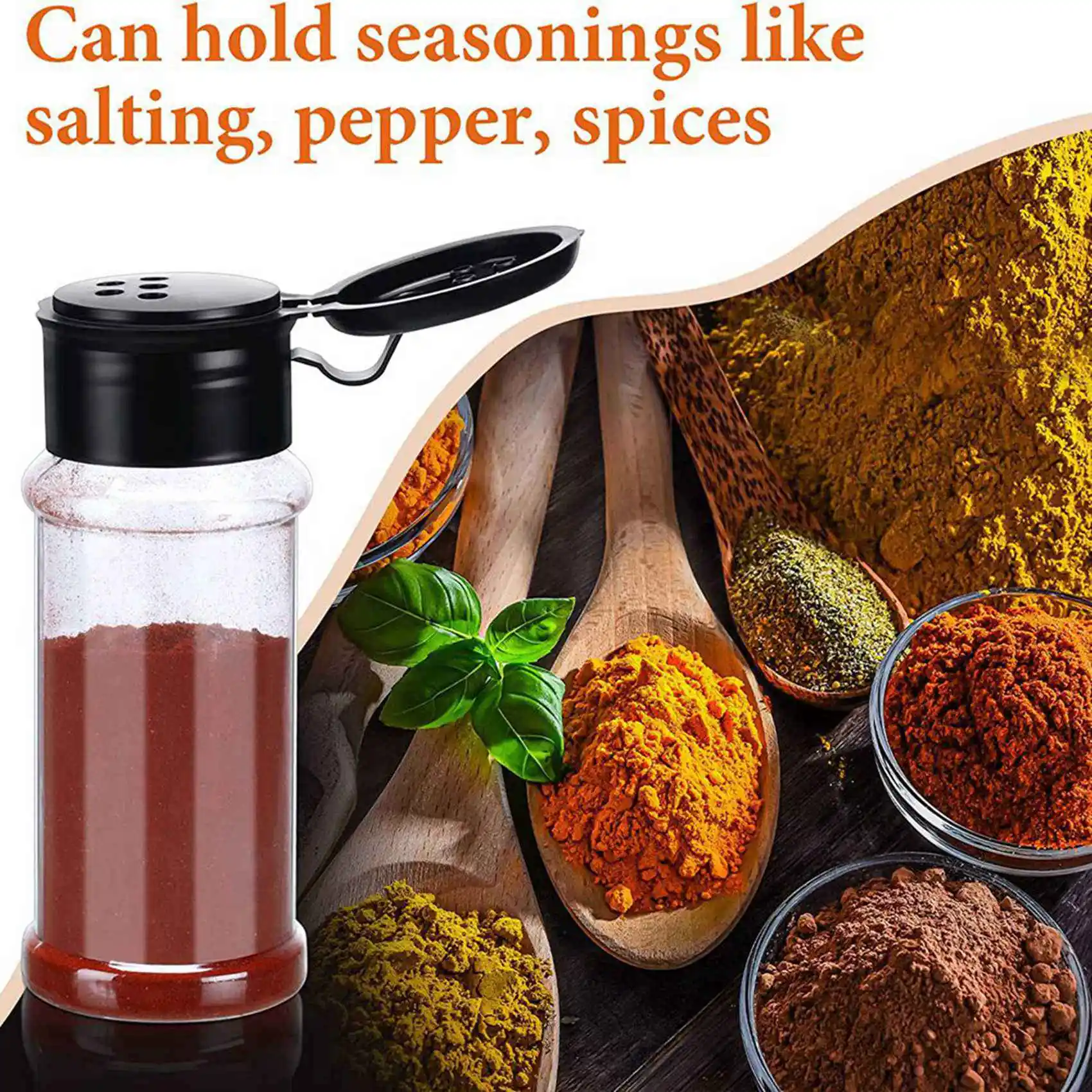 A74E-100Pc Plastic Spice Jars With Shaker Lids Spice Containers Plastic Spice Bottles Seasoning Shaker Jars 3.3Oz/100Ml Black