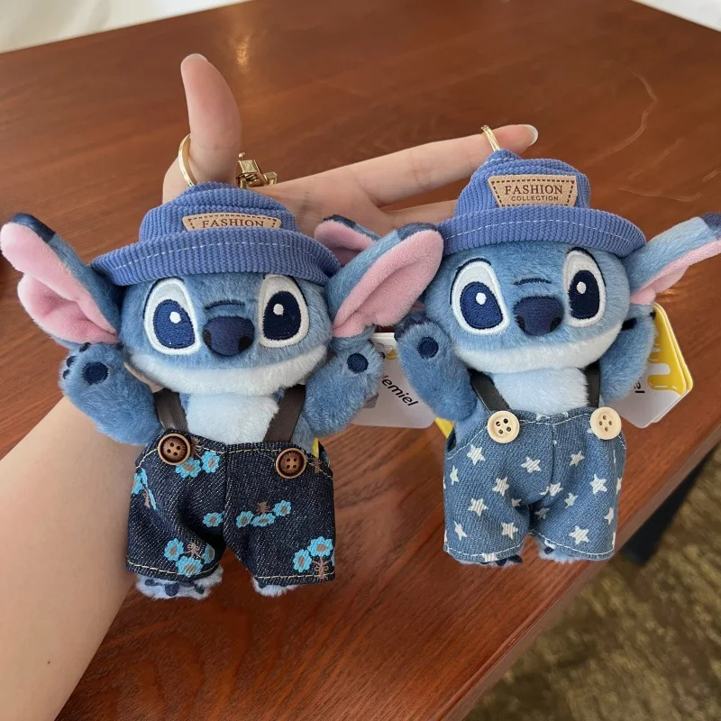 

New Kawaii Stitch Cute Denim Backpack Pants Stitch Keychain Cartoon Plush Fabric Bag Pendant Ornament Girls Anime Gift Kids Toys