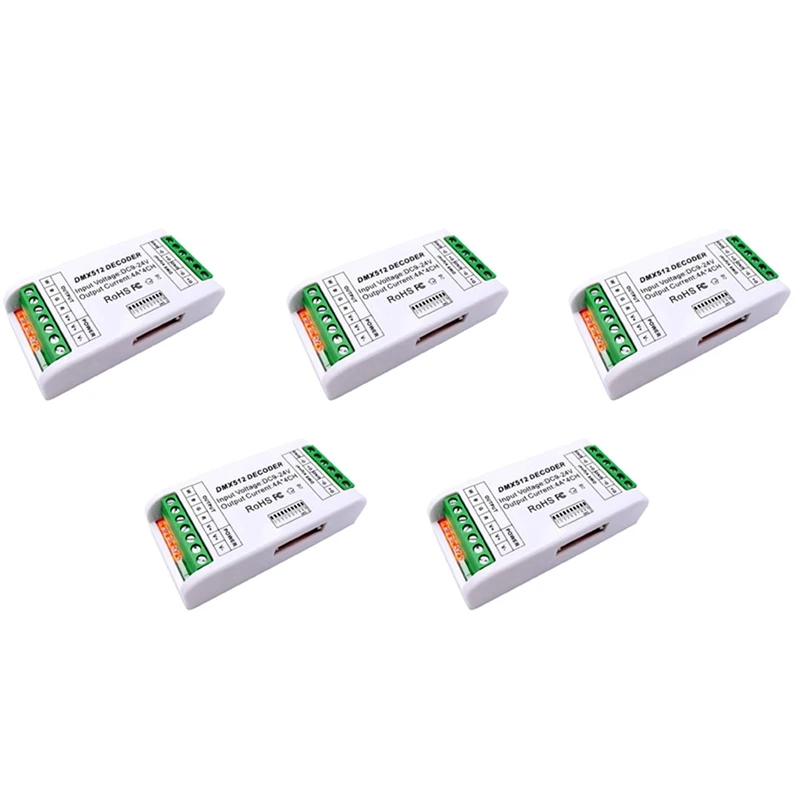 5X Mini 4 Channel DMX RGBW Decoder 16A RGB RGBW Strip Controller DMX 512 Dimmer Driver For LED Strip Lights DC9-24V