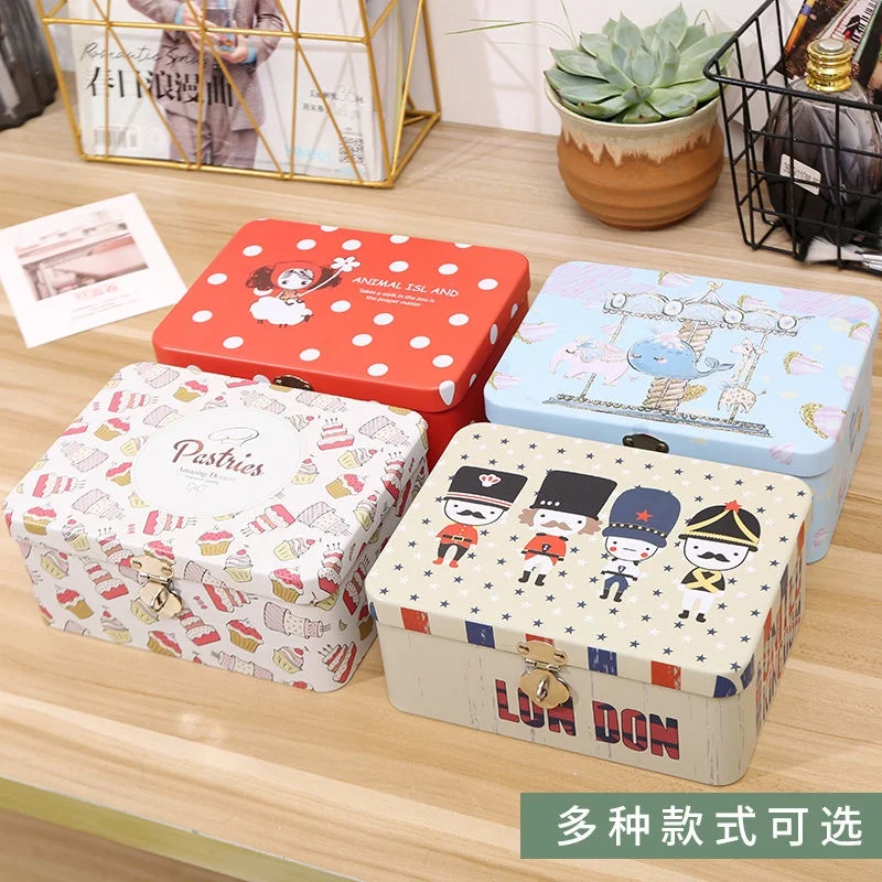 Portable password lock desktop cosmetic tin box