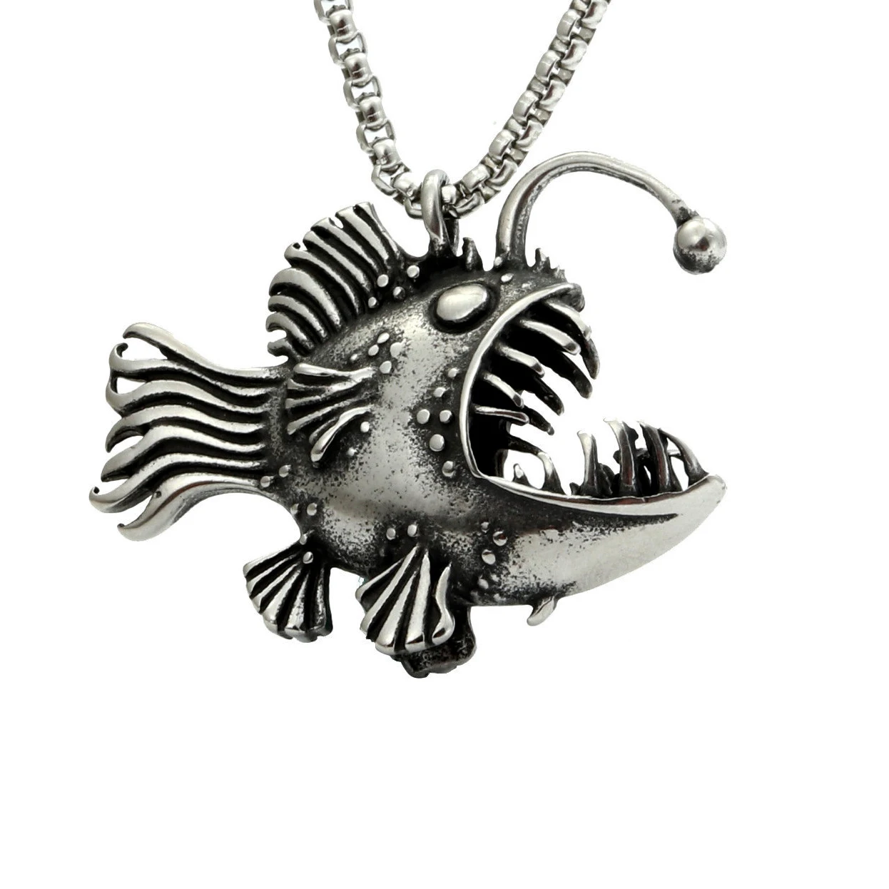 Lantern Fish Necklace 2023 New Abyssal Fish Pendant Stainless Steel Cool Retro Style Jewelry for Women and Men