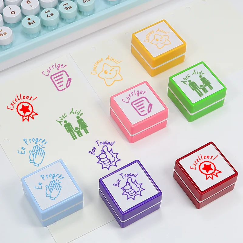 

6 French Teacher Review Stamps with Self-inking Rubber Stamps.Detailed Pattern Stamps Selected Six French Encouragement Stamps