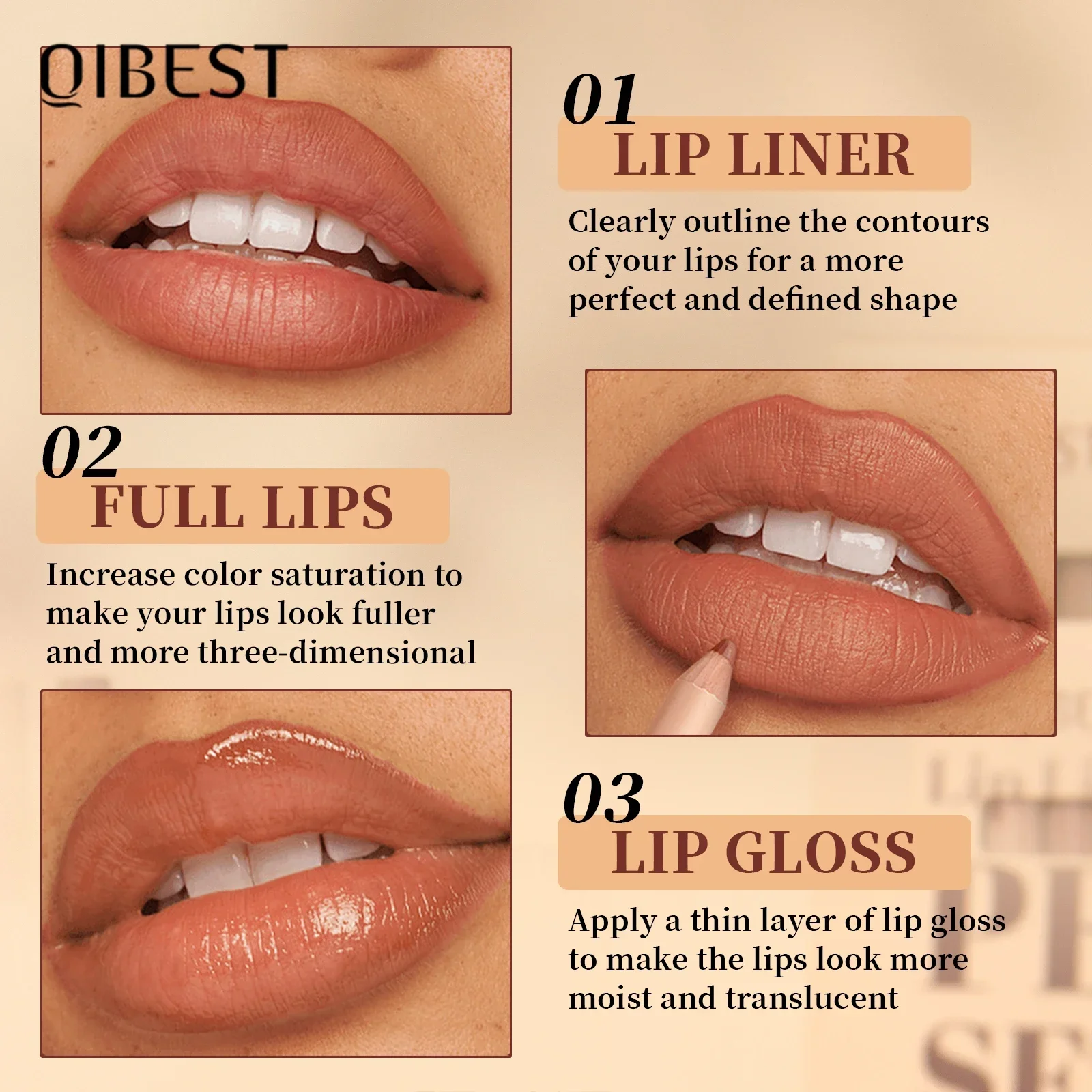 QIBEST 12 stuks Lip Liner Pen Waterdicht en Zweetbestendig Niet gemakkelijk te vervagen Non-stick Cup Naakt Lippenstift Potlood Lipliner Make-up Sets