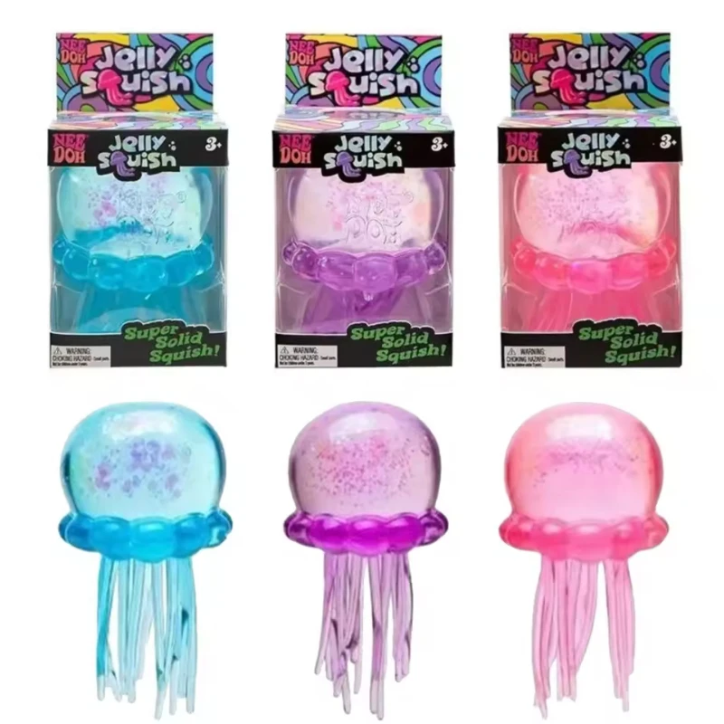 Hot Trending Nee Doh Jellyfish & Cube Squish Toy, Soft Jelly Squeeze Stress Relief Fidget Toy, Sensory NeeDoh for Kids & Adults