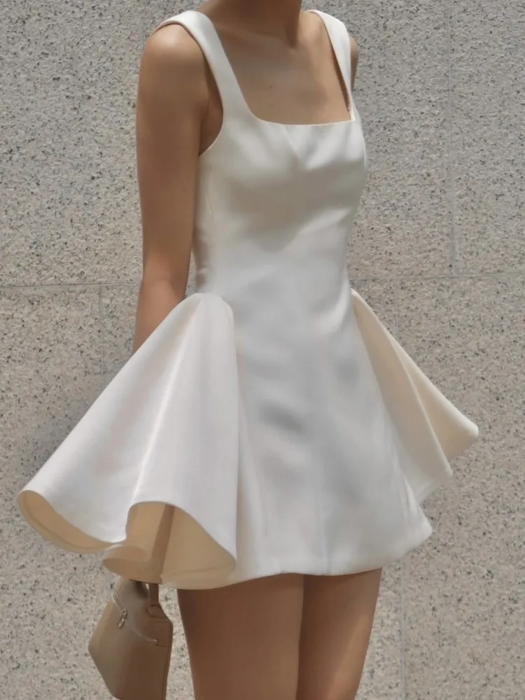 2023 Letnia sukienka bez rękawów z szelkami Damska biała, wąska, jednokolorowa, krótka sukienka na imprezę