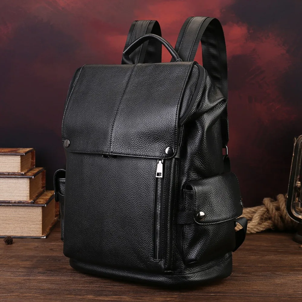 

Real leather business men's high-end double-shoulder bag, large capacity student backpack, travel computer backpack