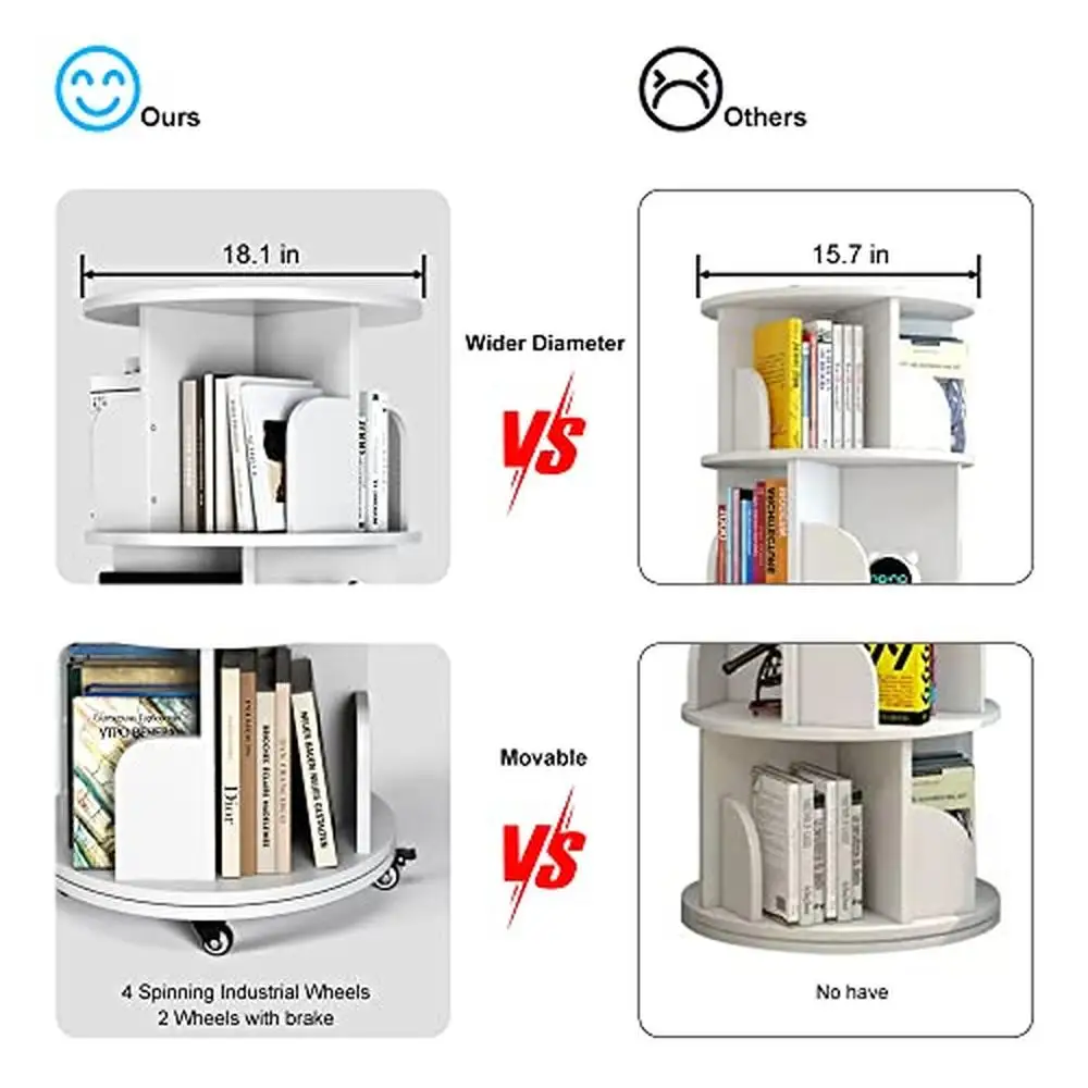Giratória Estante Redonda com Rodas de Freio, Rotativa Estante, Espaço-Saving Canto, Estante de Livros, Quarto Estreito Display Stand, 4 Camada