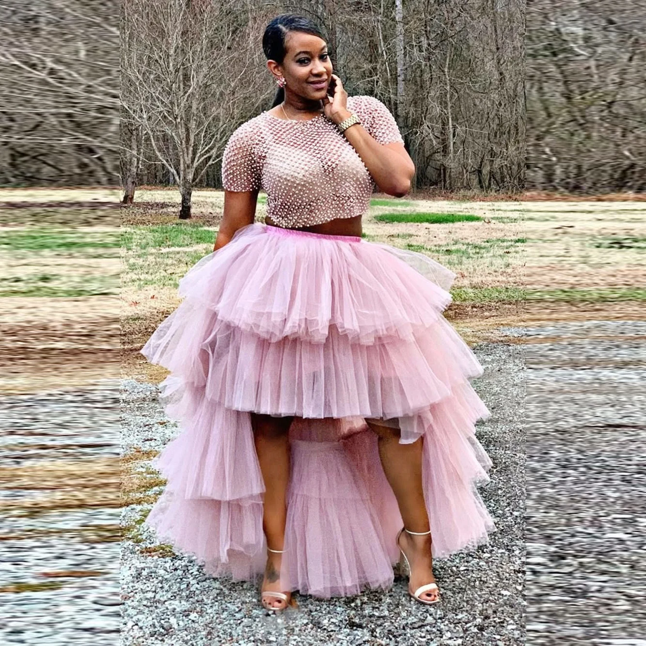 חצאית גבוהה ורודה נפוחה ומרופדת בשכבות טול חצאיות טוטו לנשים למסיבה חצאית מקסי חצאית A-Line תחתונית צבע וגודל בהתאמה אישית