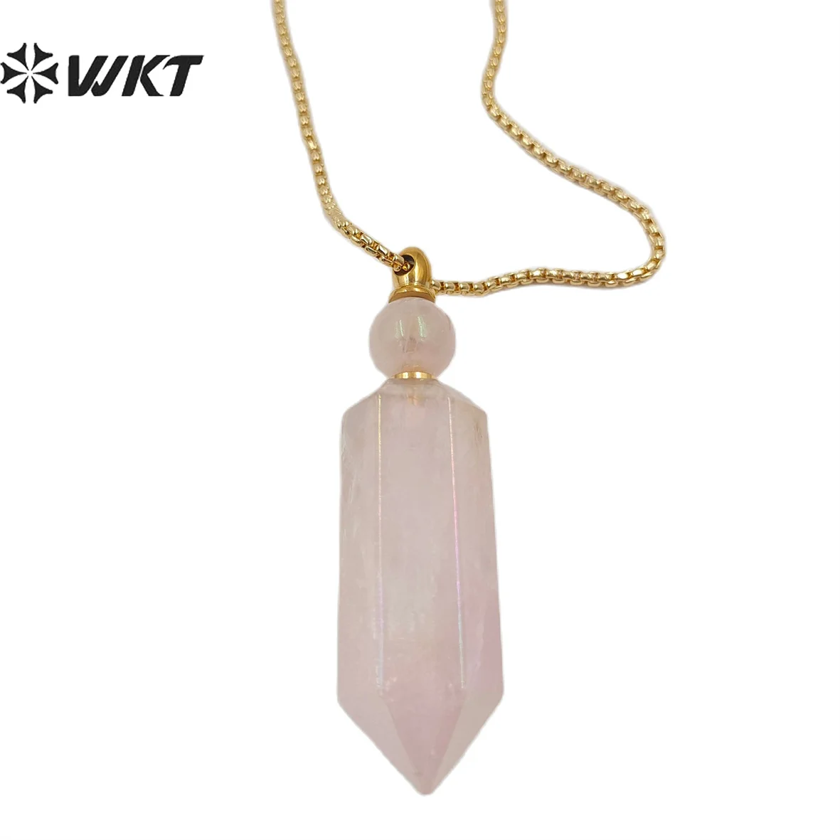 WT-N1369 Contracted Fashion Pink Stone Natural Crystal Quartz Perfume Bottle Wholesale Big Size Perfume Bottle Pendant Luxury