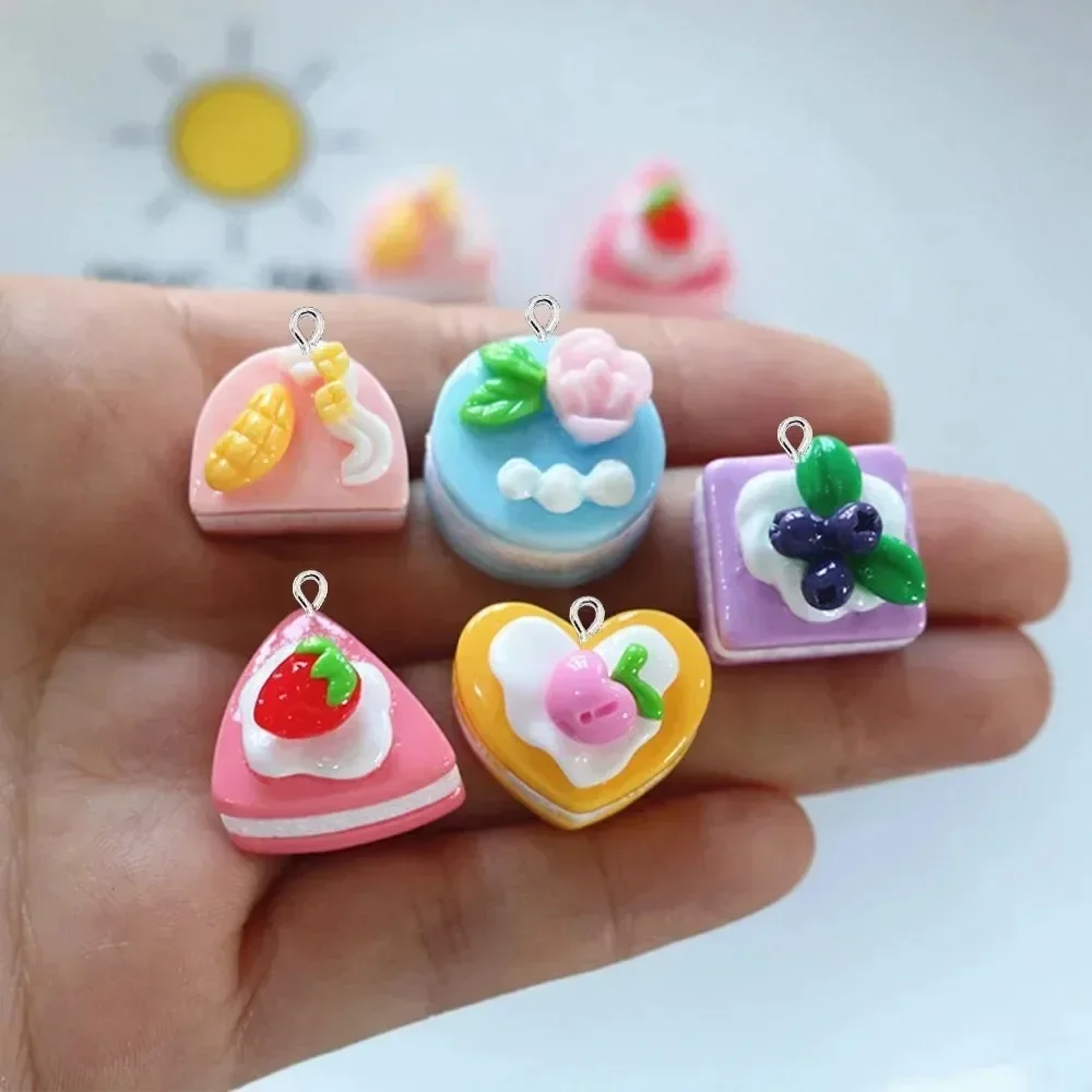 10Pcs Sweet Dessert Flatback Charms, Mini 3D Fruit Cake Pendants for DIY Hairpin Earrings Bracelets Handmade Jewelry Accessories