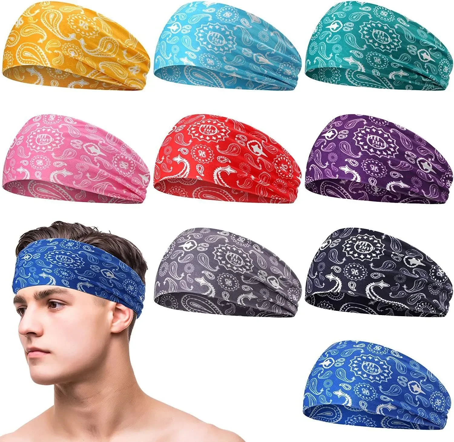 Women Mens Sports Widening Headband Sweatband Stretch Elastic Gym Fitness Running Headwrap Breathable for Girls Yoga Hair Bands