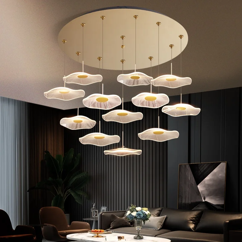 

Nordic Gold Acrylic LED Chandelier Pendant Light Suspension Fixture for Staircase and Living Room Decorative Lighting