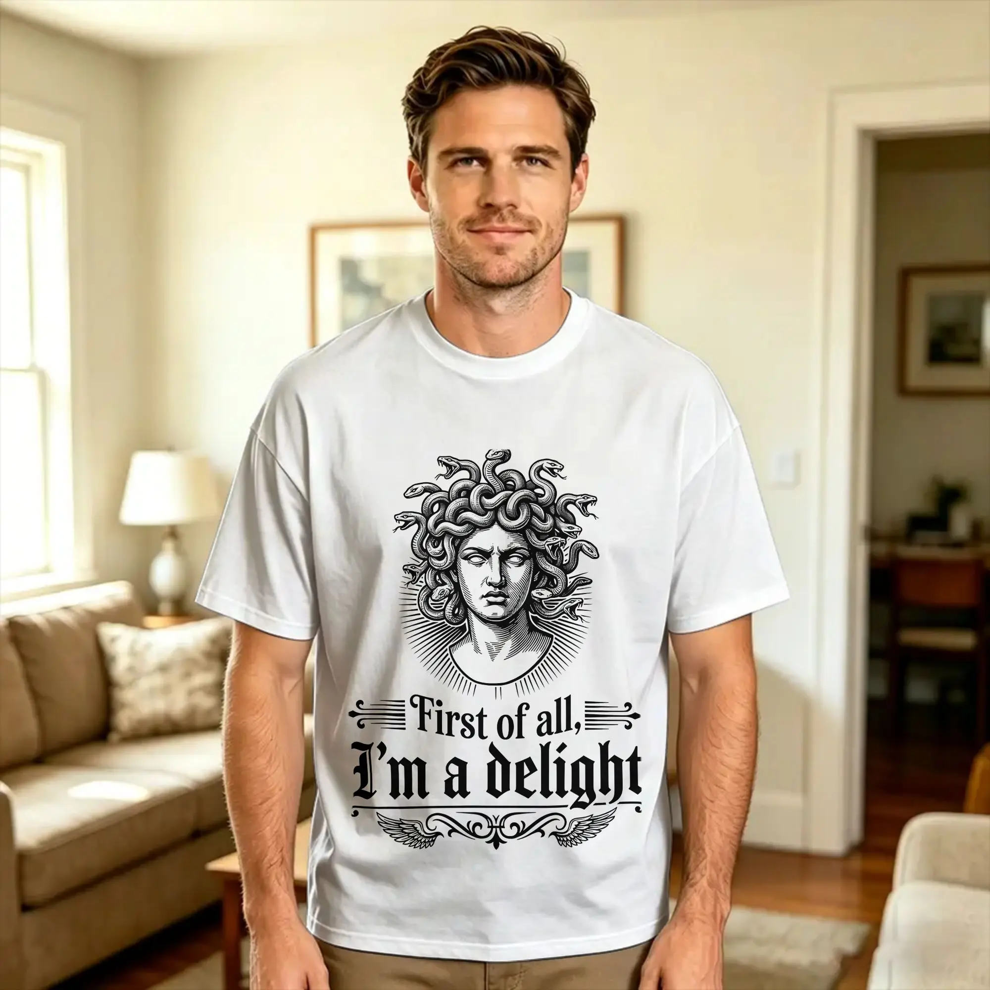 Streetwear T-Shirt Summer I'm A Delight Medusa Greek Mythology Novelty T Shirts  Pure Cotton Tee Shirt Funny Short Sleeve Tops