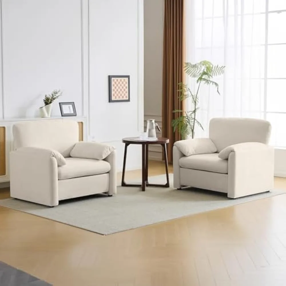 

Chairs Set of 2, Beige 38" Oversized Living Room Chairs Chenille Comfy Upholstered Lounge