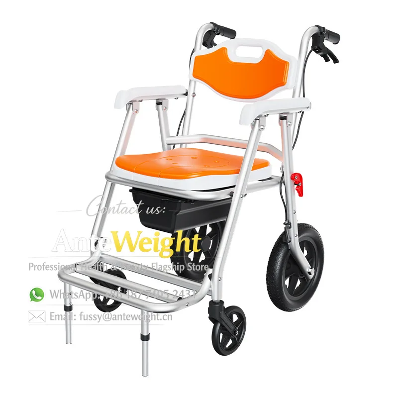 Portable Folding Commode Chair, Shower & Toilet Wheelchair for Seniors | Bedside Potty with Brakes for Home Care