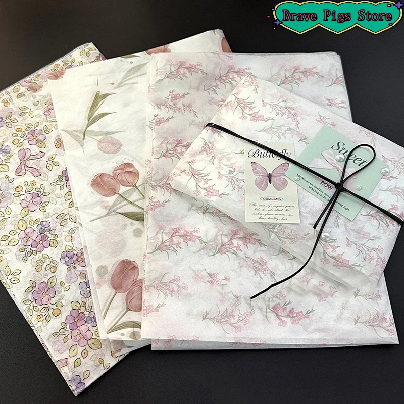 

Elegant Tulip Patterned Tissue Paper Floral Design With Green Leaves For Gift Wrapping Wine Bottle Box Filling And Decorating