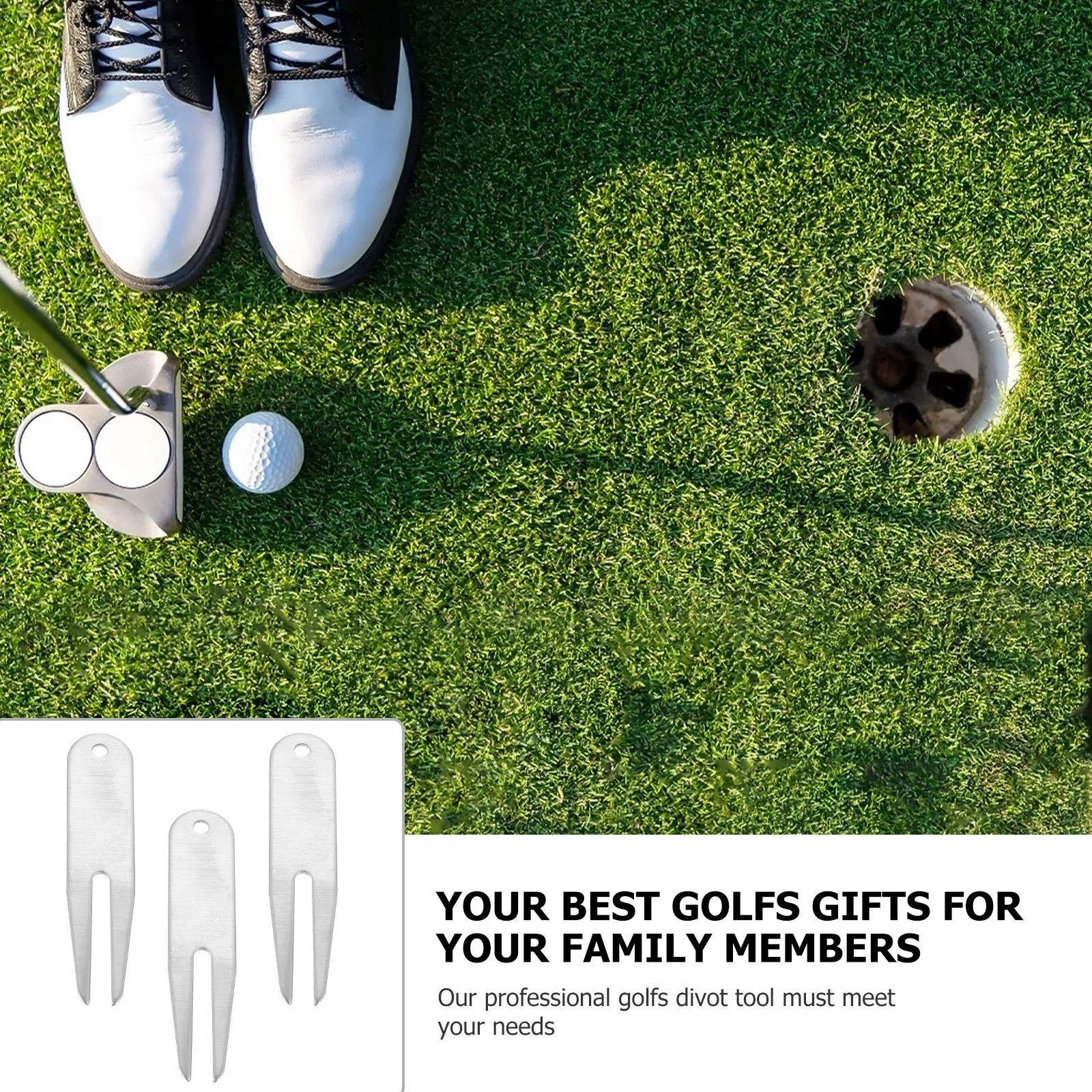 3Pcs Professional Stainless Steel Golf Divot Forks for Green Repair Pitch Mark Fixing Golf Accessories Mini Divot Repair Tools