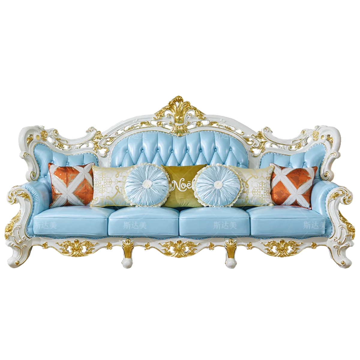 

European-style leather solid wood sofa luxury villa large apartment new 1234 combination luxury furniture set