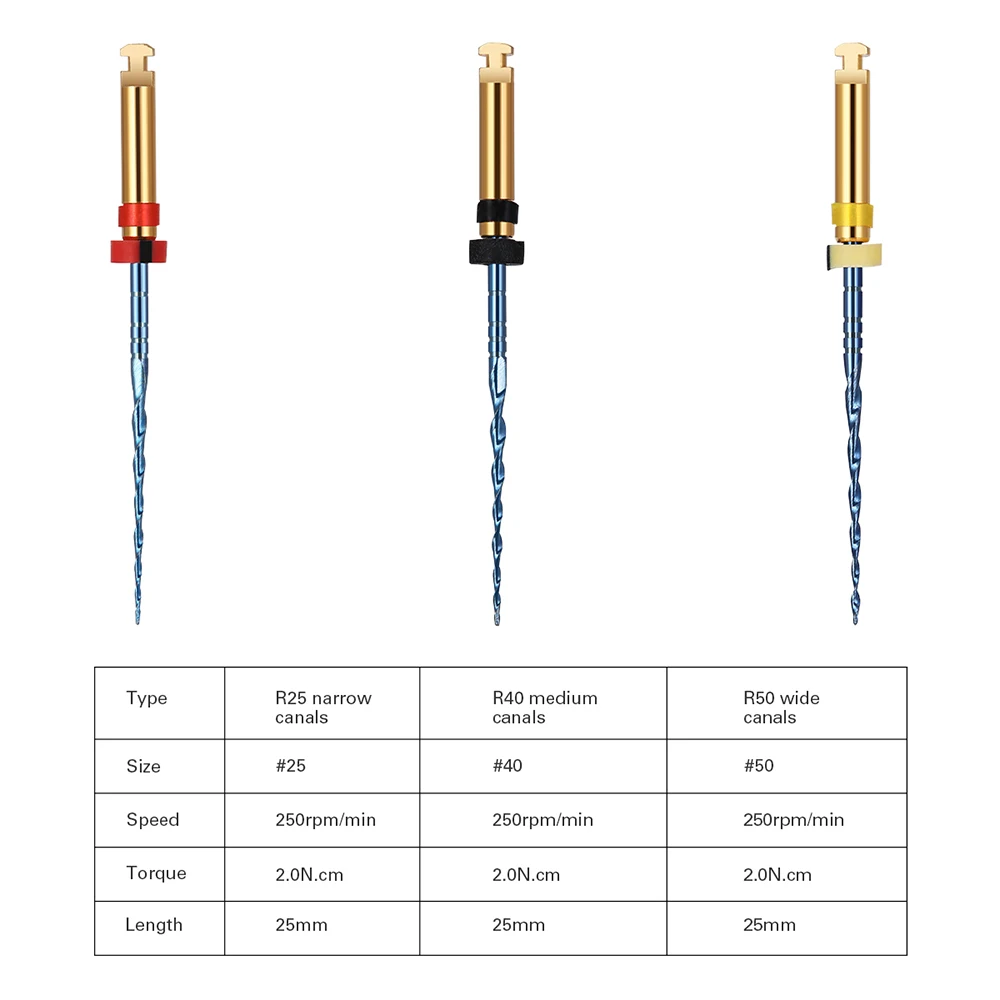 AZDENT 3pcs Dental Reciprocating Blue Endodontic Files 25mm 21mm Engine Use Niti Rotary Root Canal Heat Activated File Dentistry