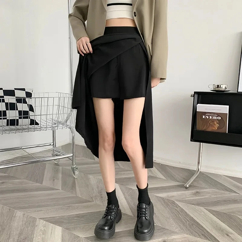 Black Midi Skirts Women Irregular Sexy Side-slit Classic Ulzzang Chic A-line Faldas Minimalist Stylish Females XS-5XL Clothing