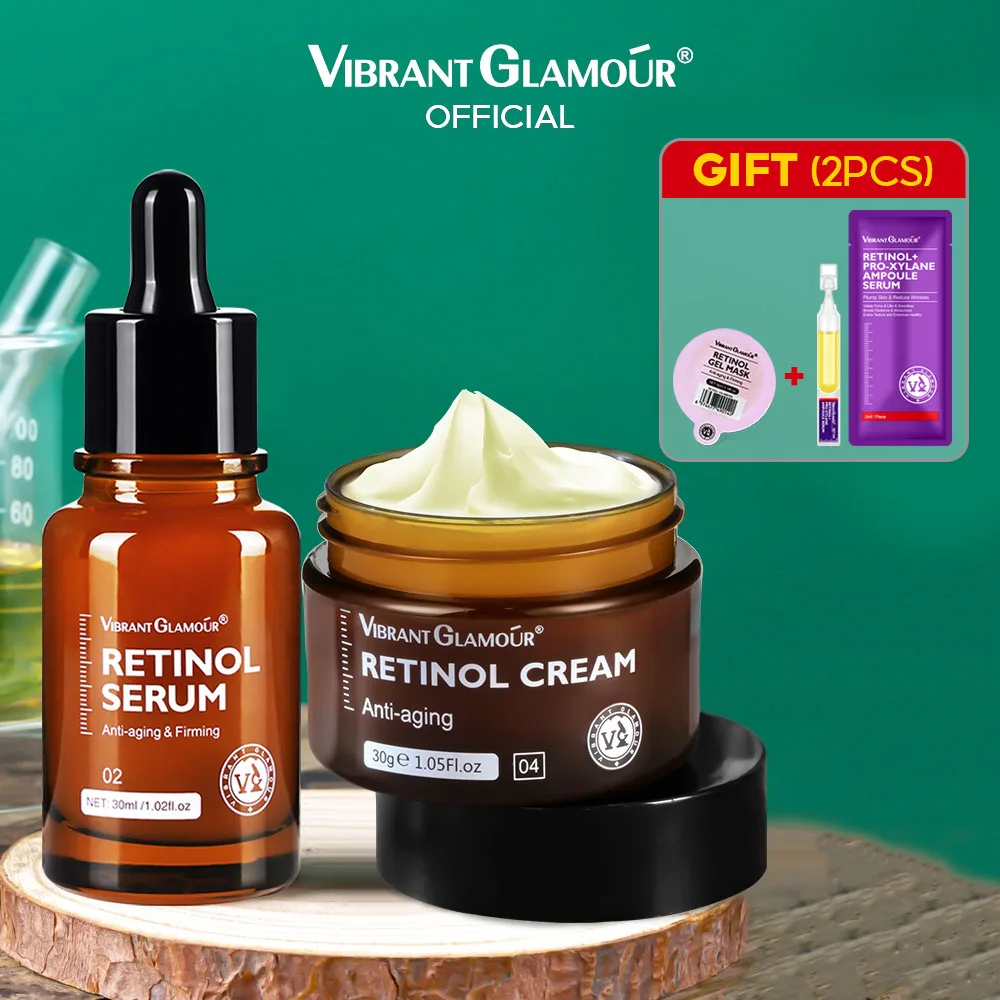 

VIBRANT GLAMOUR Retinol Face Cream Face Serum 2 PCS/Set Firming Lifting Anti-Aging Reduce Wrinkle Fine Lines Facial Skin Care