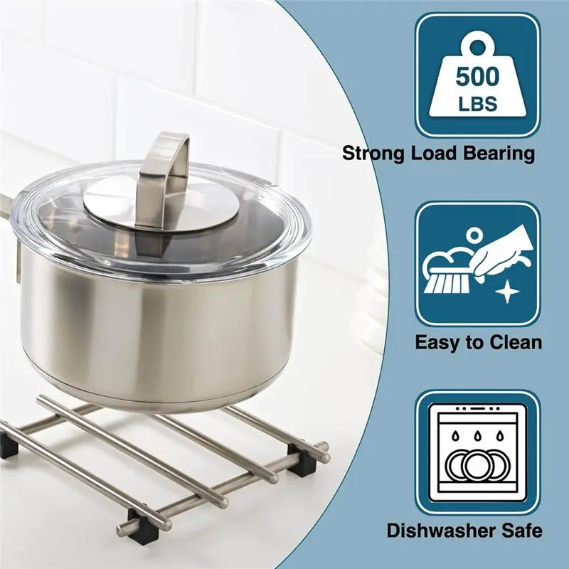 B62B Stainless Steel Trivet Set of 4 Heat Resistant Hot Dish Holder Cooling Rack for Pots Pans Kitchen Countertop