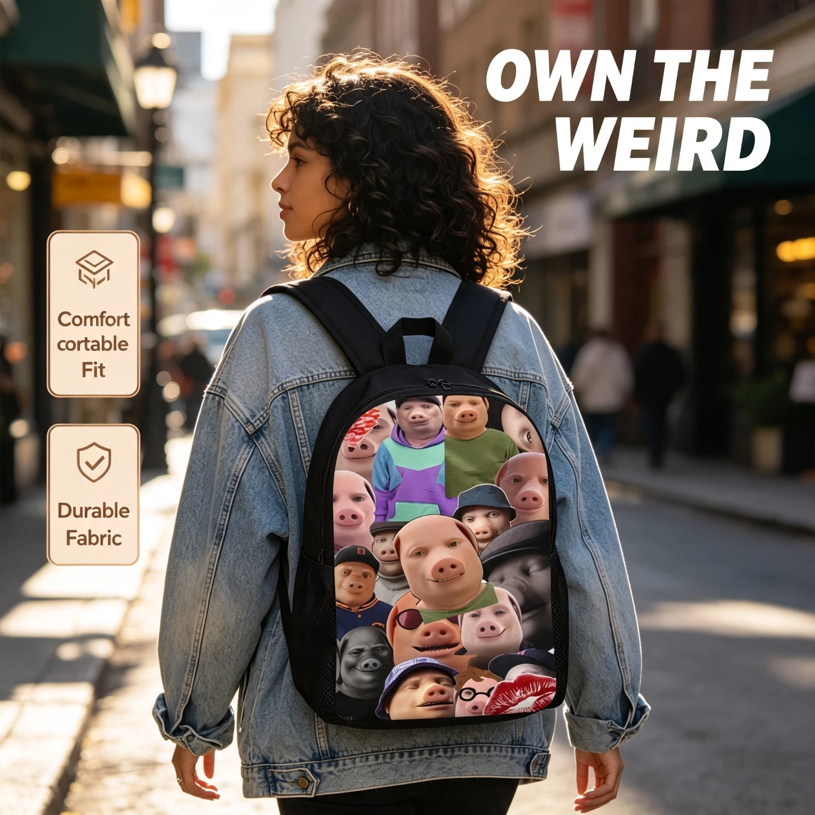 Johned Porks Meme Backpack Kids School Bag Pig Face Funny Print Bookbag Student Rucksack Travel Daypack Boys Girls Birthday Gift