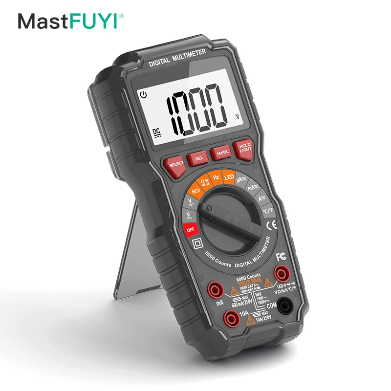 MASTFUYI True RMS Professional Digital Multimeter 1000V Overload Protection 60mF Capacitance NCV Temp Backlight for Electrician