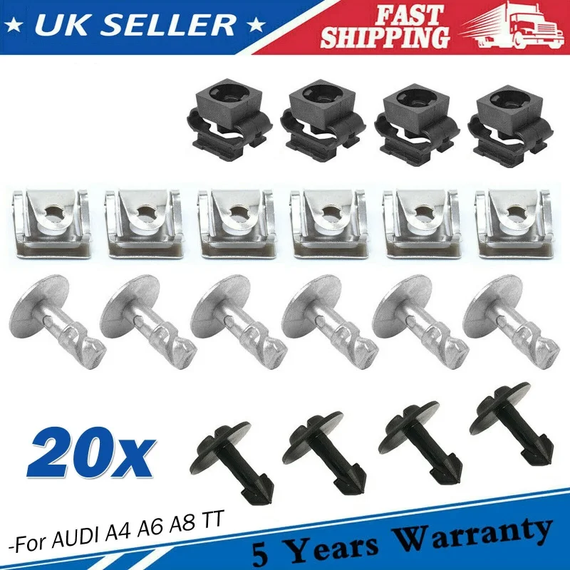 20 Sets Engine Under Tray Cover U-Type Nut Fasteners Screw For AUDI A4 A6 A8 VW Engine Guard Plate Screw Buckle Set