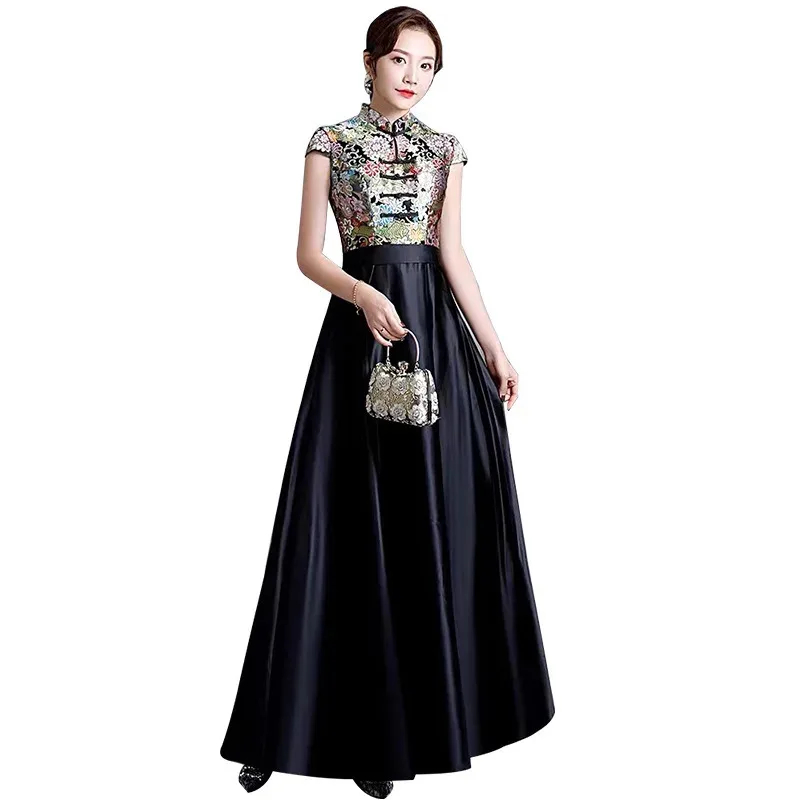 

Short Sleeve Formal Elegant Prom Party Dresses Women Temperament O-neck Slim A-line Banquet Evening Gown Quinceanera Dress5;c,6'
