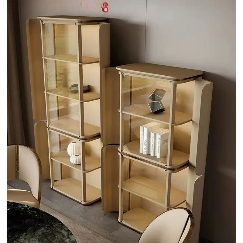 A minimalist living room decorative cabinet, villa light luxury floor-to-ceiling high-end wine cabinet, simple integrated